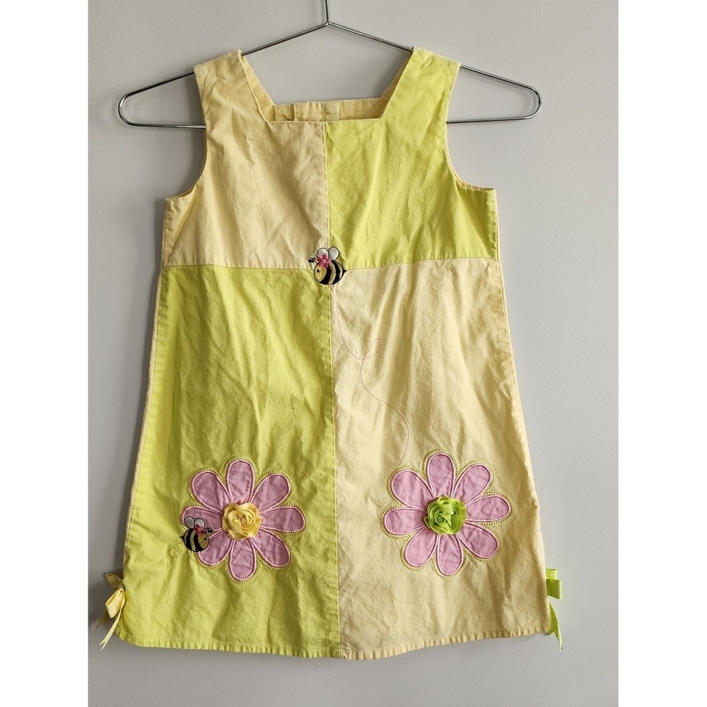 Bonnie Jean Dress Kids Size 5 Yellow Green Bumblebee Floral Spring Summer Garden